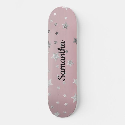 Pink Gray Stars Ombre Stylish Chic Modern Trendy Skateboard