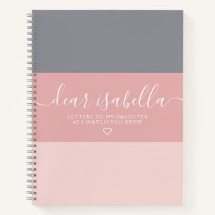 Pink Gray Stripe Hand Lettering Name Notebook