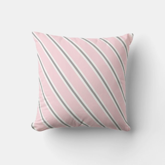 Pink Gray Striped Baby Nursery Decor Lumbar Pillow (Front)