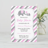 Pink & Gray Stripes Baby Elephant | Baby Shower Invitation (Standing Front)