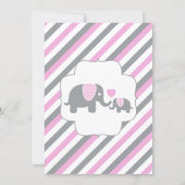 Pink & Gray Stripes Baby Elephant | Baby Shower Invitation (Back)