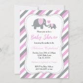 Pink & Gray Stripes Baby Elephant | Baby Shower Invitation (Front)