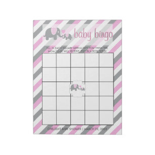 Pink & Gray Stripes Baby Elephant   Bingo Notepad
