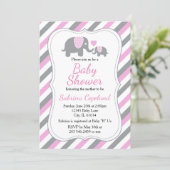 Pink & Gray Stripes Elephant | Baby Shower Invitation (Standing Front)