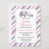 Pink & Gray Stripes Elephant | Baby Shower Invitation (Front)