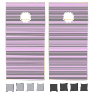 Pink Gray Stripes Pattern Cornhole Set