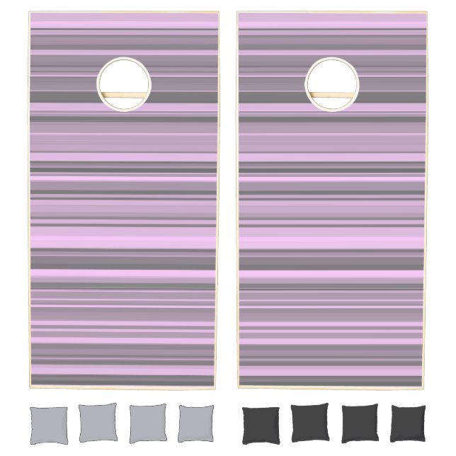 Pink Gray Stripes Pattern Cornhole Set (Set)