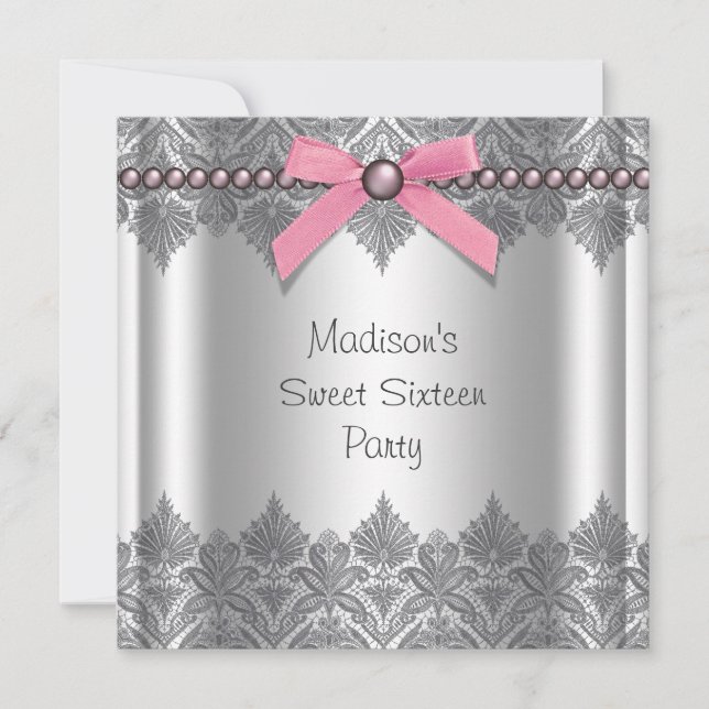Pink Gray Sweet 16 Birthday Party Invitation (Front)