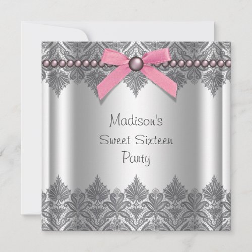 Pink Gray Sweet 16 Birthday Party Invitations
