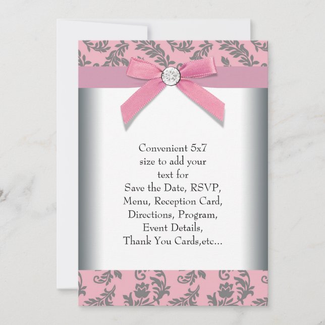 Pink Gray Swirl Damask Invitation (Front)