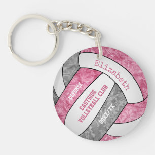 Pink gray team colors girls sports volleyball keychain