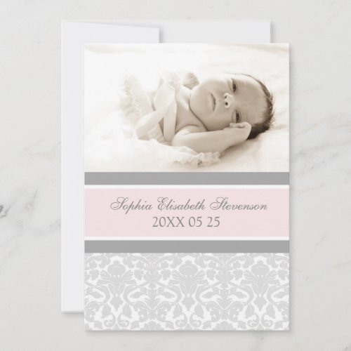 Pink Gray Template New Baby Birth Announcement
