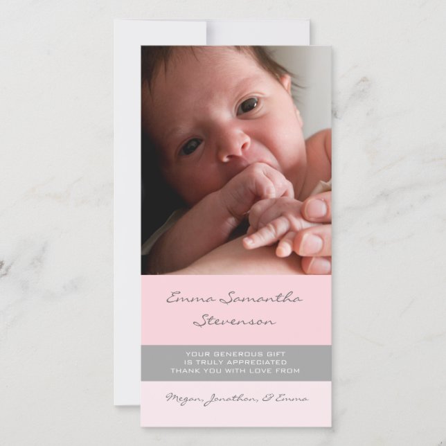 Pink Gray Thank You Baby Shower Photo Cards (Front)