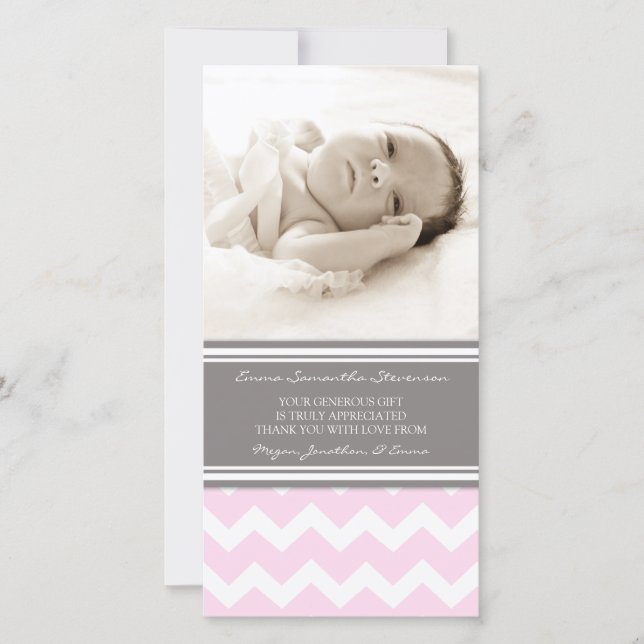 Pink Gray Thank You Baby Shower Photo Cards (Front)