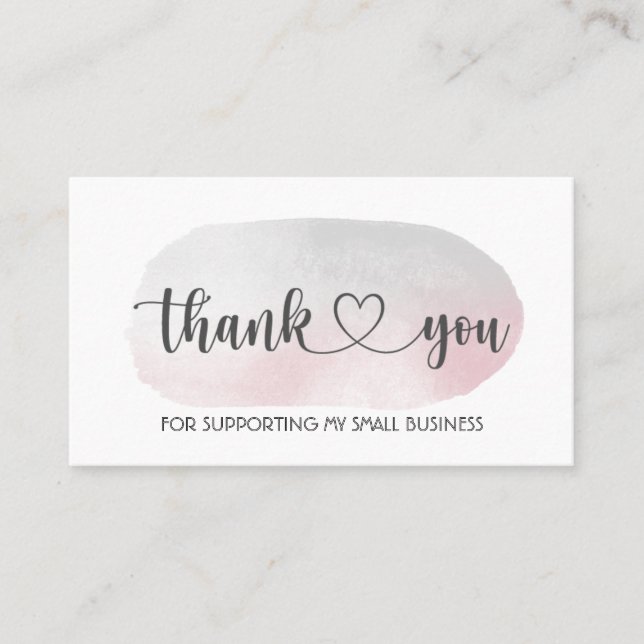 Pink/Gray Thank You for Supporting My Business Card (Front)