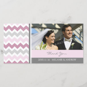 Pink Gray Thank You Wedding Photo Cards