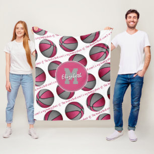 pink gray The basketball court is my happy place Fleece Blanket