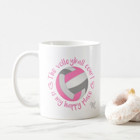 pink gray The volleyball court is my happy place Coffee Mug
