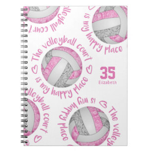 pink gray The volleyball court is my happy place Notebook