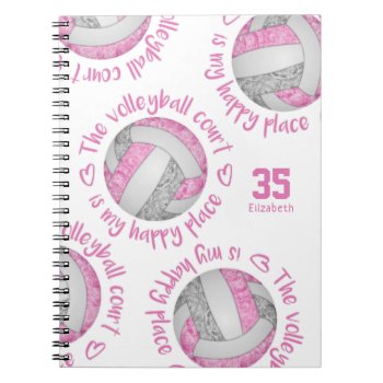 Pink Gray The Volleyball Court Is My Happy Place Notebook by katz_d_zynes at Zazzle