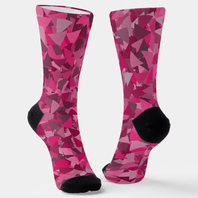 Pink Gray Triangle Pattern Socks (Angled)