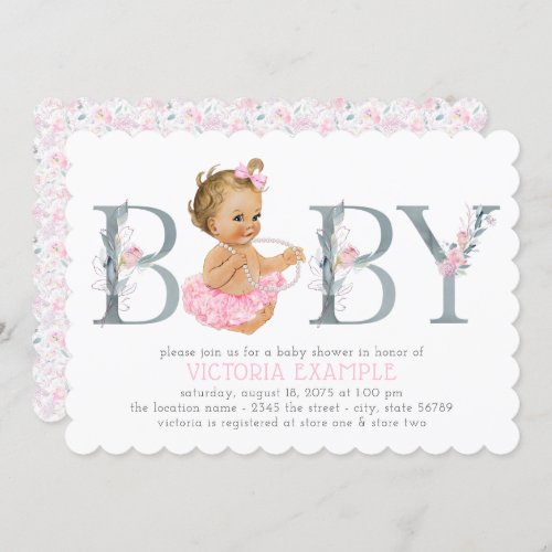 Pink Gray Tutu Baby Girl Shower Invitations