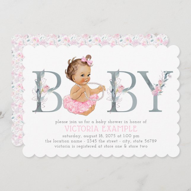 Pink Gray Tutu Baby Shower Invitations (Front/Back)