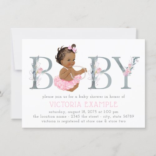 Pink Gray Tutu Ethnic Baby Girl Shower Invitations