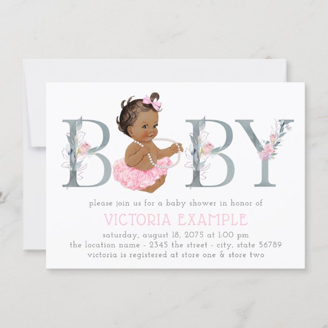Pink Gray Tutu Ethnic Baby Girl Shower Invitations (Front)