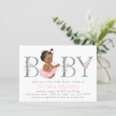 Pink Gray Tutu Ethnic Baby Girl Shower Invitations (Standing Front)