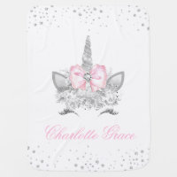 Pink Gray Unicorn Baby Girl Baby Blanket