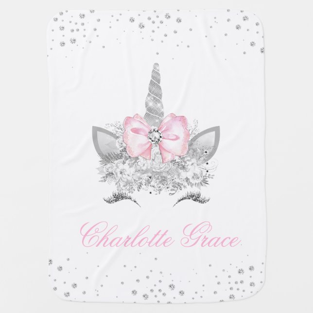 Pink Gray Unicorn Baby Girl Baby Blanket (Front)