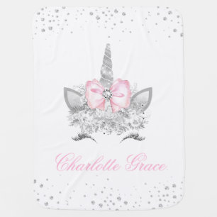 Pink Gray Unicorn Baby Girl Blanket