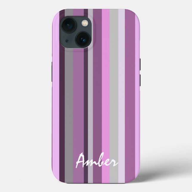 Pink Gray Vertical Striped Personalized Case-Mate iPhone Case (Back)