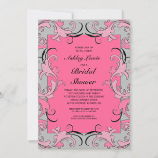 Pink Gray Victorian Bridal Shower Invitation