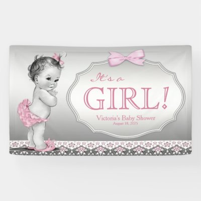 Pink Gray Vintage Baby Shower Banner Zazzle Com