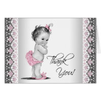 Pink Gray Vintage Baby Shower Thank You Card