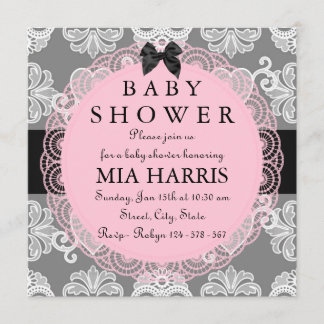 Pink & Gray Vintage Chic Baby Shower Invitation