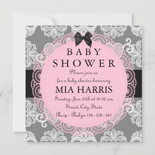 Pink  Gray Vintage Chic Baby Shower Invitation