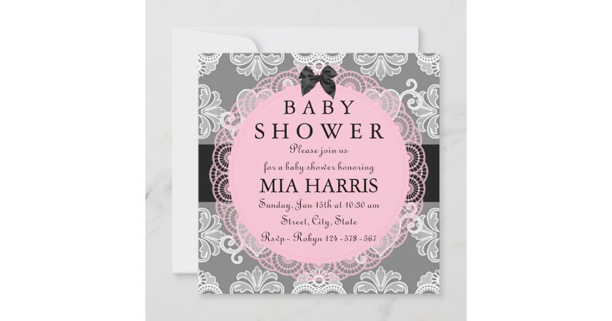 Pink & Gray Vintage Chic Baby Shower Invitation Zazzle