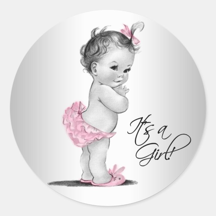Pink Gray Vintage Girl Baby Shower Classic Round Sticker Zazzle Com