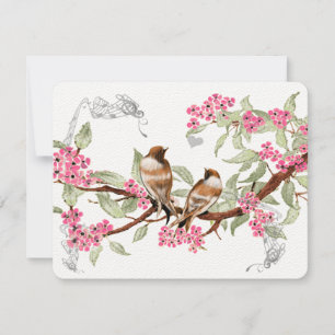 Pink & Gray Vintage Love Birds Wedding RSVP