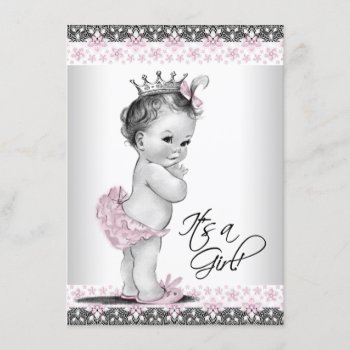 Pink Gray Vintage Princess Baby Shower Invitations by The_Vintage_Boutique at Zazzle