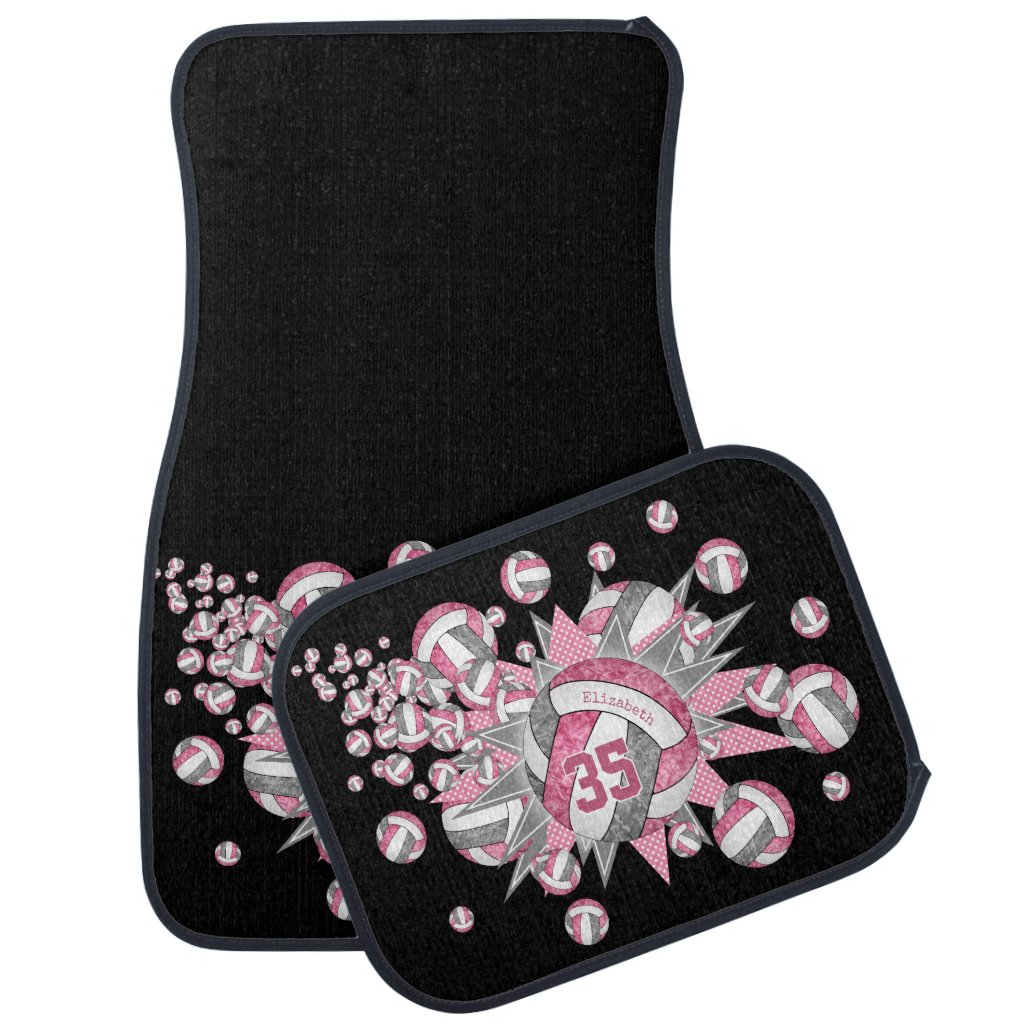 pink gray girly volleyball blowout personalized car floor mat