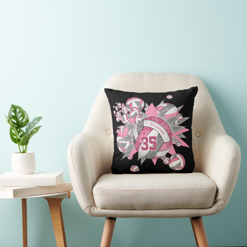 pink gray volleyball blowout girls sports decor throw pillow
