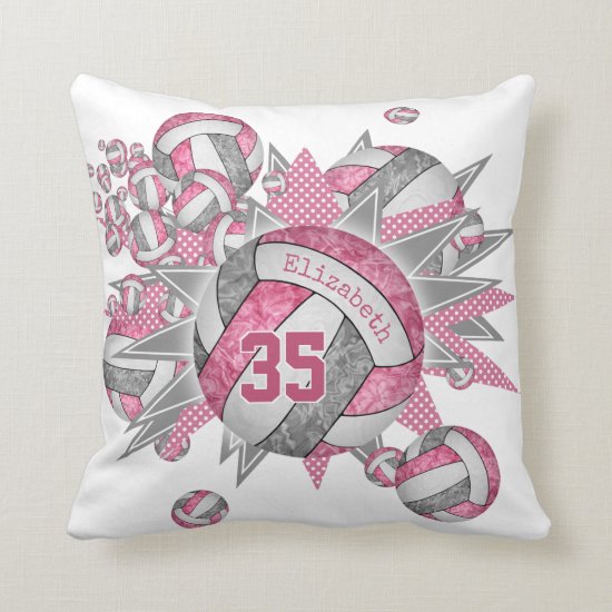 pink gray volleyball blowout girls sports decor throw pillow