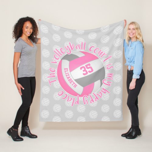 pink gray volleyball court my happy place fleece blanket