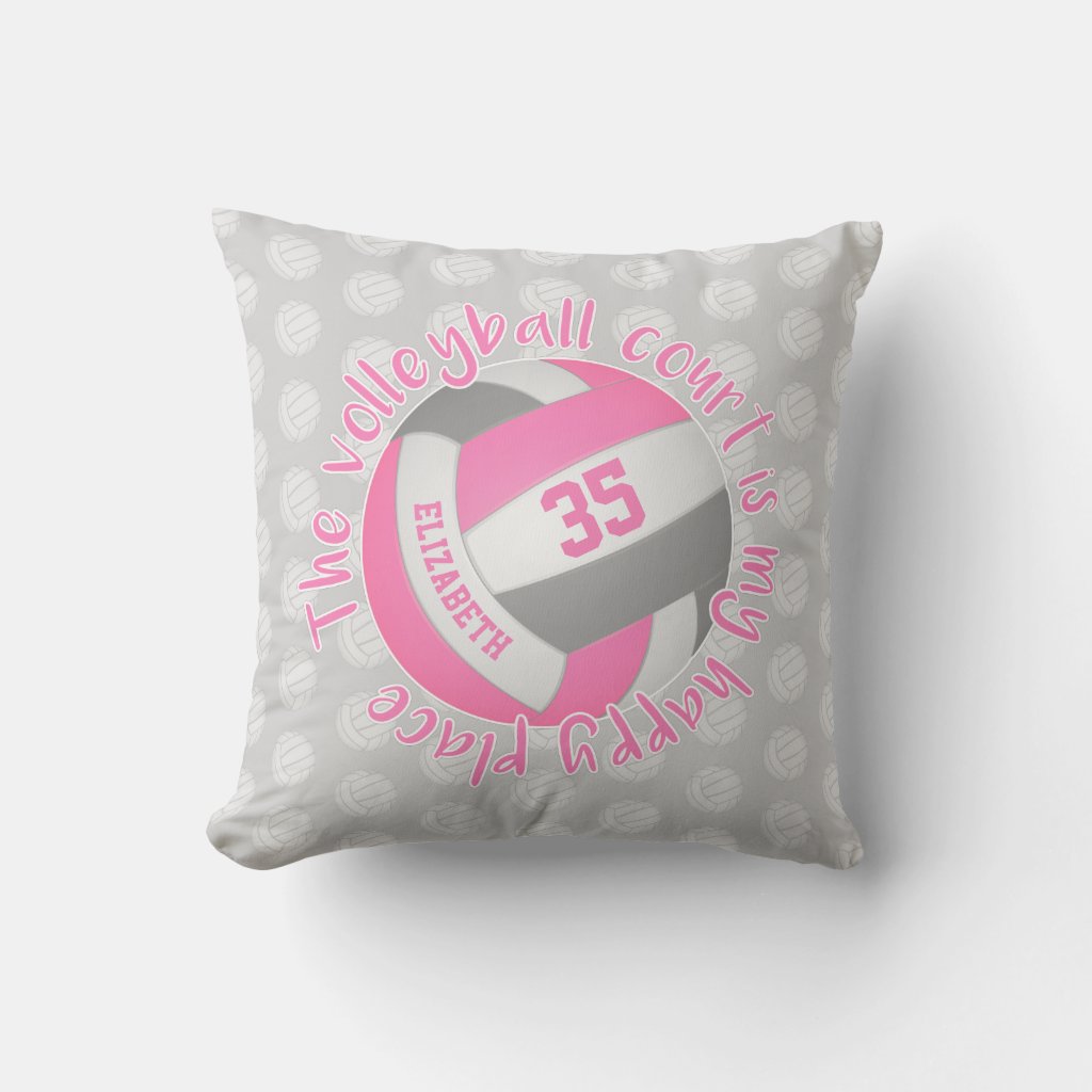 pink gray volleyball court my happy place throw pillow