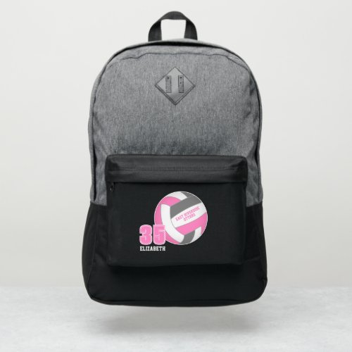 pink gray volleyball team colors custom name port authority backpack