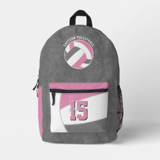 pink gray volleyball team colors team name printed backpack